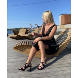 Billi Bi - Sandal i sort kroko med hj hl og plateau - 4675