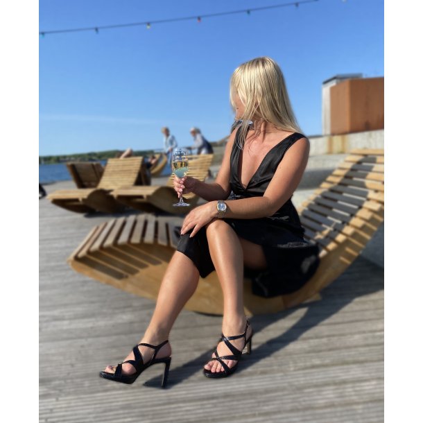 Billi Bi - Sandal i sort kroko med hj hl og plateau - 4675