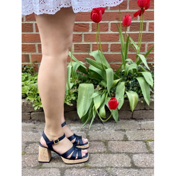 Paul Green - Sandal i sort med korkhl - 6073