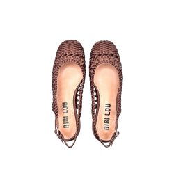 Bibi Lou - Flad sandal i brun flet med slingback 