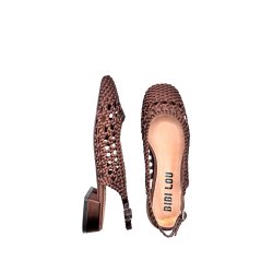 Bibi Lou - Flad sandal i brun flet med slingback 