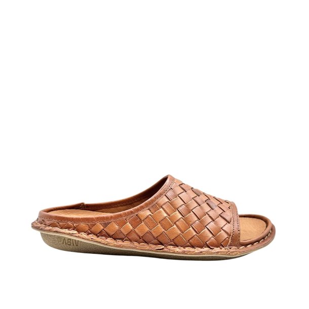 VIBAe - Slippers i cognac flettet skind - Saint tropez woven