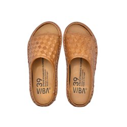 VIBAe - Slippers i cognac flettet skind - Saint tropez woven