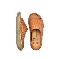 VIBAe - Slippers i cognac flettet skind - Saint tropez woven