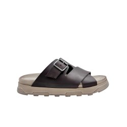Lofina - Slippers i m�rkebrunt glat skind med sp�nde - 9624