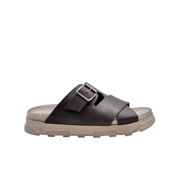 Lofina - Slippers i m�rkebrunt glat skind med sp�nde - 9624