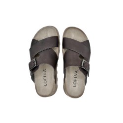 Lofina - Slippers i m�rkebrunt glat skind med sp�nde - 9624
