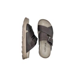 Lofina - Slippers i m�rkebrunt glat skind med sp�nde - 9624
