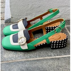 Chie Mihara - Loafer i grn med spnde og hl med dots - Udesy