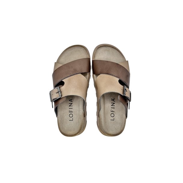 Lofina - Slippers i gr�brun og sand med sp�nde - 9624