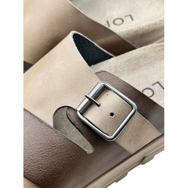 Lofina - Slippers i gr�brun og sand med sp�nde - 9624