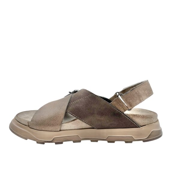 Lofina - Slippers i gr�brun og beige ruskind med h�lrem - 9623