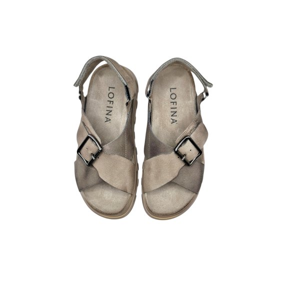 Lofina - Slippers i gr�brun og beige ruskind med h�lrem - 9623