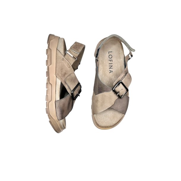 Lofina - Slippers i gr�brun og beige ruskind med h�lrem - 9623