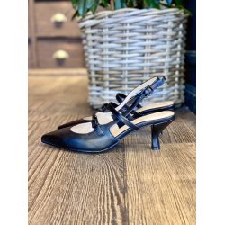 Pomme D`or - Pumps i sort med remme og slingback - 6215