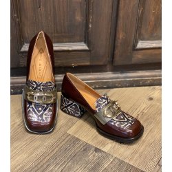 Chie Mihara - Loafer i brun, khaki og snake med guldkde - Boal