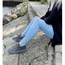 Paul Green - Sneakers i shiny gr med plateau og elastiksnre - 5417 