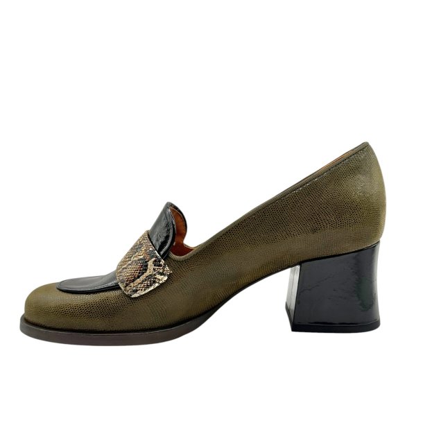 Chie Mihara - Loafer i khaki, sort og snake med moderat h�l - Teisin49