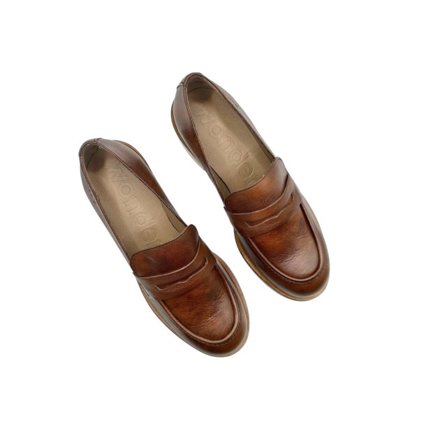 Wonders - Loafer i cognac med r�gummi og moderat h�l - D2101