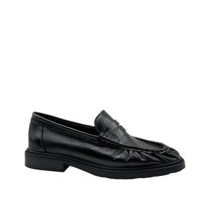 Wonders - Loafer i sort med rynkeeffekt og flad h�l - B9170