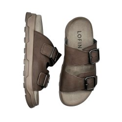 Lofina - Slippers i m�rk beige skind - 1E-240 