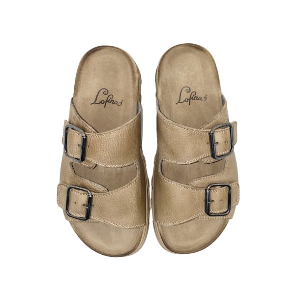 Lofina - Slippers i beige skind