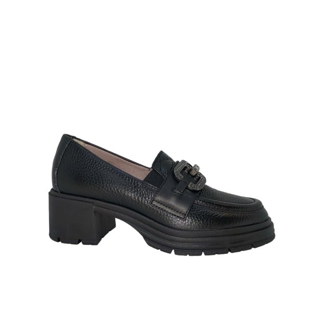 DL Sport - Loafer i sort med sølvspænder og moderat hæl - 5941