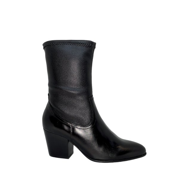 Wonders - Cowboystøvle i sort med stretch og moderat hæl - 8911