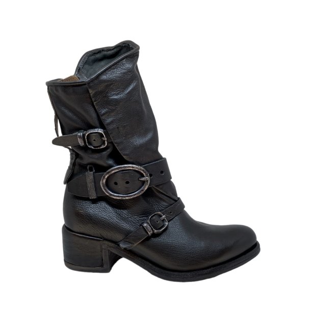 Airstep - Støvlette i sort med 3 spænder og moderat hæl