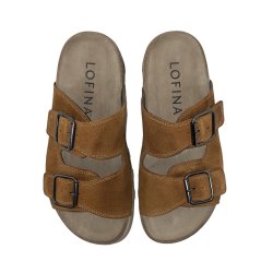 Lofina - Slippers i cognac ruskind