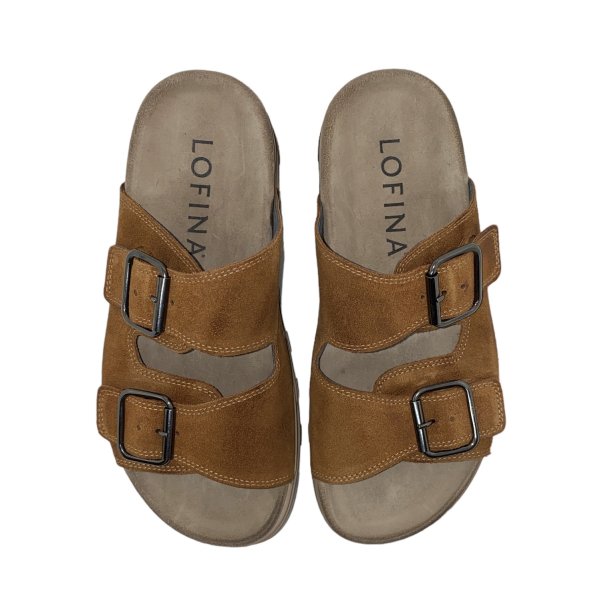 Lofina - Slippers i cognac ruskind