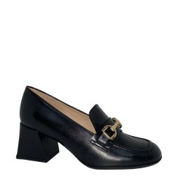 Wonders - Loafer i sort med guldbidsel og blokhl - 6204