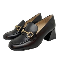 Wonders - Loafer i sort med guldbidsel og blokhl - 6204