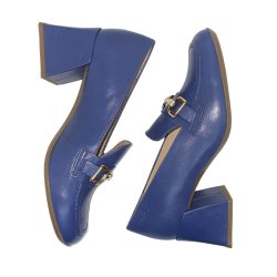 Wonders - Loafer i bl med guldbidsel og blokhl - 6204