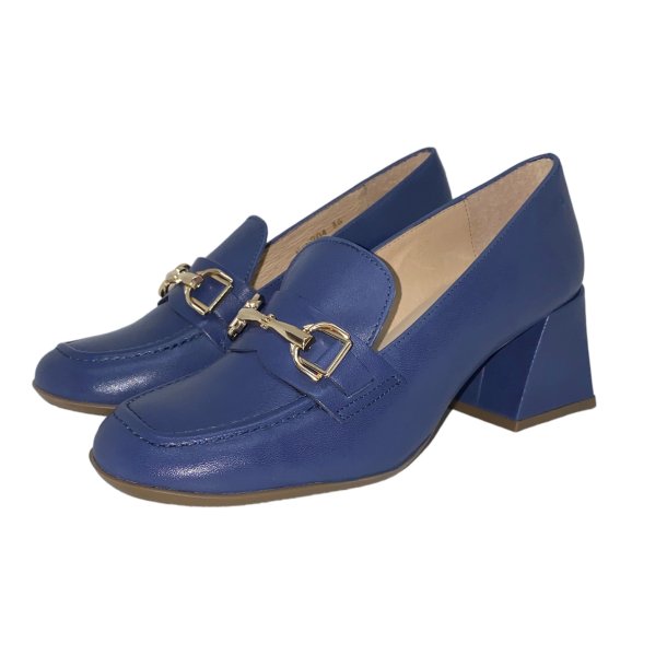 Wonders - Loafer i bl med guldbidsel og blokhl - 6204
