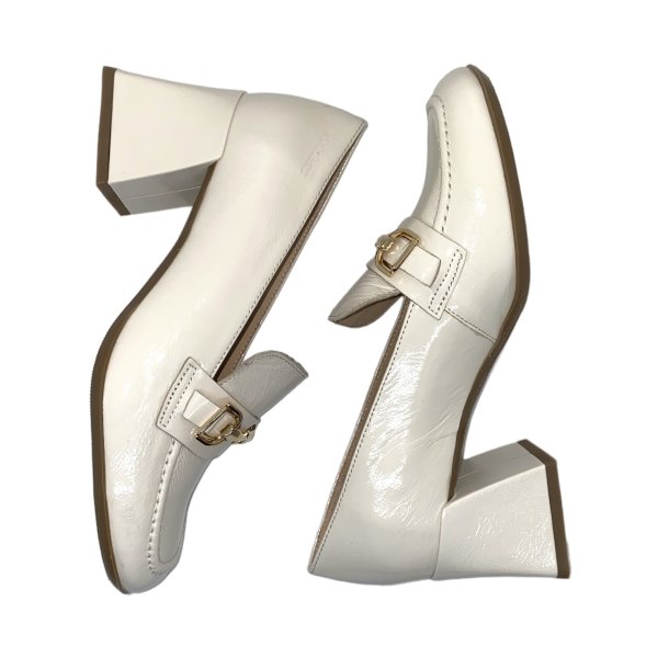 Wonders - Loafer i rhvid lak med guldbidsel og blokhl - 6204