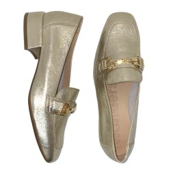 Wonders - Loafer i guld skind med guldbidsel og lille hl - 5030