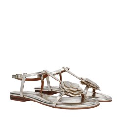 Billi Bi - Flad sandal i guld med blomst - A8704