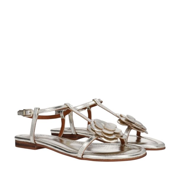 Billi Bi - Flad sandal i guld med blomst - A8704