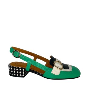 Chie Mihara - Loafer i grn med spnde og hl med dots - Udesy