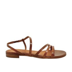 Billi Bi - Flad sandal med tynde remme i brun lak - A4088