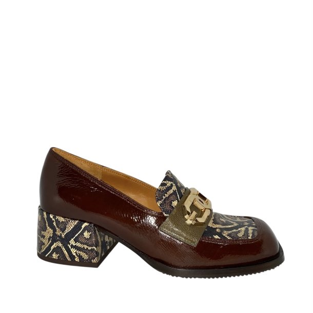 Chie Mihara - Loafer i brun, khaki og snake med guldkde - Boal