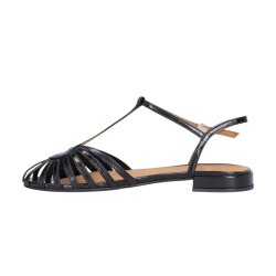 Billi Bi - Flad sandal med tynde remme i sort lak - A8653
