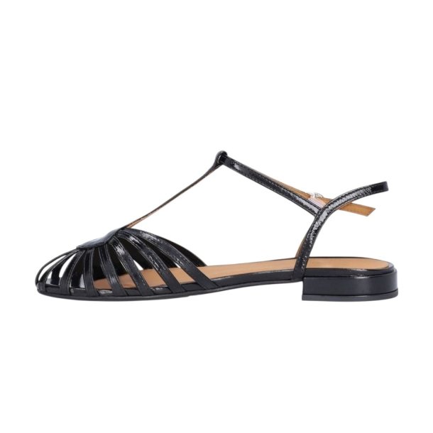 Billi Bi - Flad sandal med tynde remme i sort lak - A8653