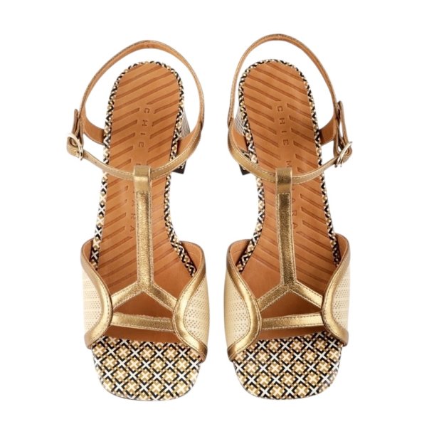 Chie Mihara - Sandal med print p� h�l og guldkant - Lipika