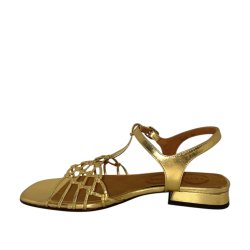 Chie Mihara - Flad guldsandal i hndflettet skind - Tante