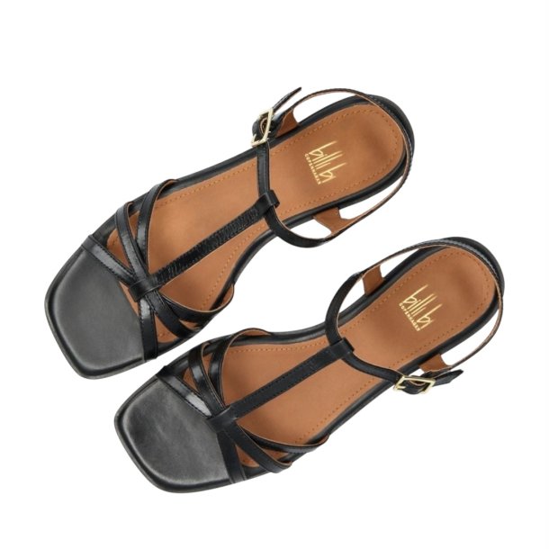 Billi Bi - Flad enkel sandal i sort med tynde remme - A8709