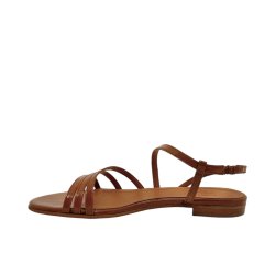 Billi Bi - Flad sandal med tynde remme i brun lak - A4088
