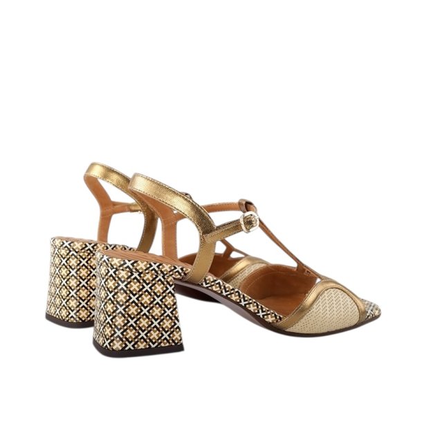 Chie Mihara - Sandal med print p� h�l og guldkant - Lipika