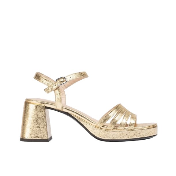 Wonders - Sandal i guld med hl og plateau - 6801